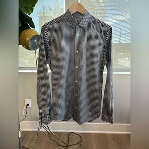 COS Men's Black and White Gingham Checkered Button Down Shirt